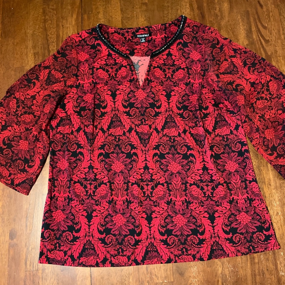 Roz & Ali Bejeweled Flutter Sleeve Blouse Size 1X